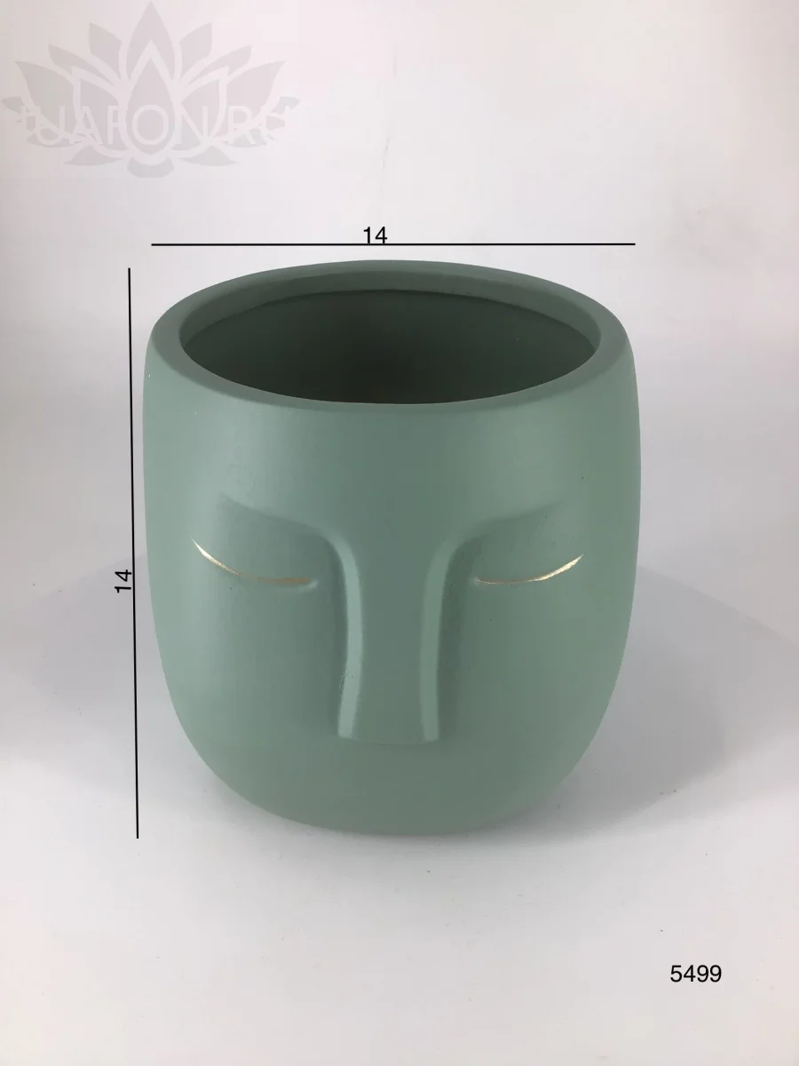 Кашпо керамическое с лицом шалфейно-зелёное — face planter, шалфейно-зелёный, sage green, 14 см