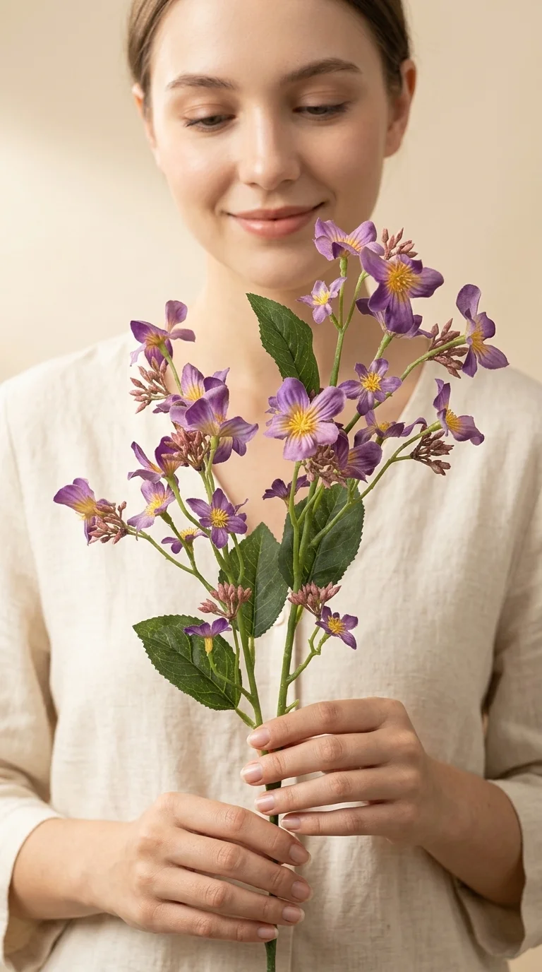 Ксантоцерас искусственный фиолетово-синий — ветка с мелкими пятилепестковыми цветками, тёмно-фиолетовый, сине-фиолетовый, пурпурный, 60 см