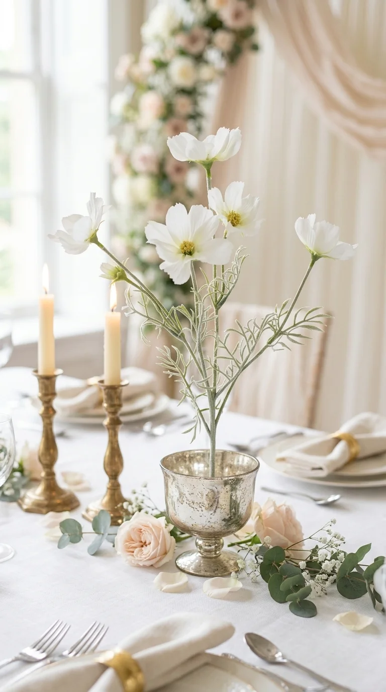 Жасмин искусственный белый — многостебельная ветка 62 см, молочно-белый, жёлтая сердцевина, 62 см — в свадебной декорации